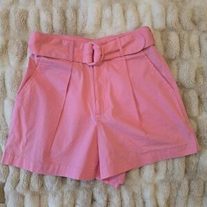 High Waist Pink Women's Shorts with Belt